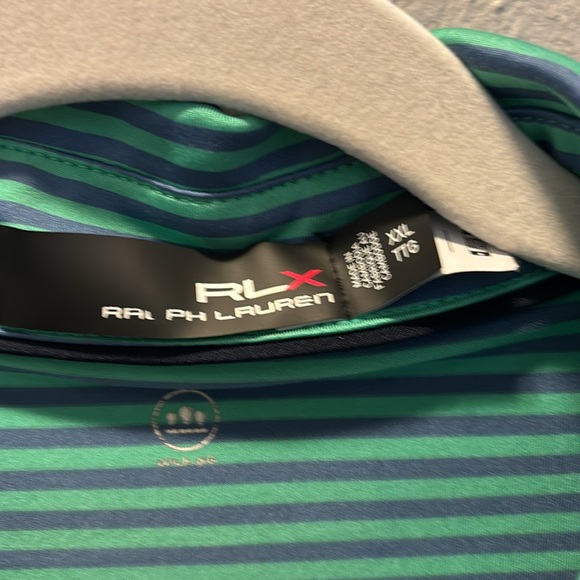 RLX Ralph Lauren Polo Tee Shirt Purple Green Stripe Men’s Size XXL 2X - Picture 6 of 10